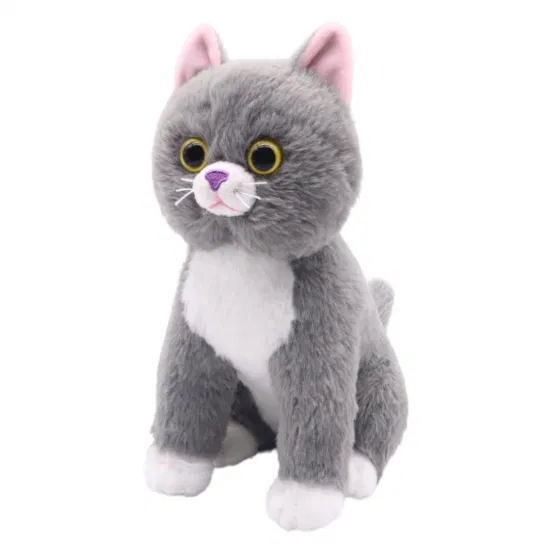 Jouet chat Animal mignon et réaliste, 24cm (H), chat assis gris, jouets en peluche doux pour enfants